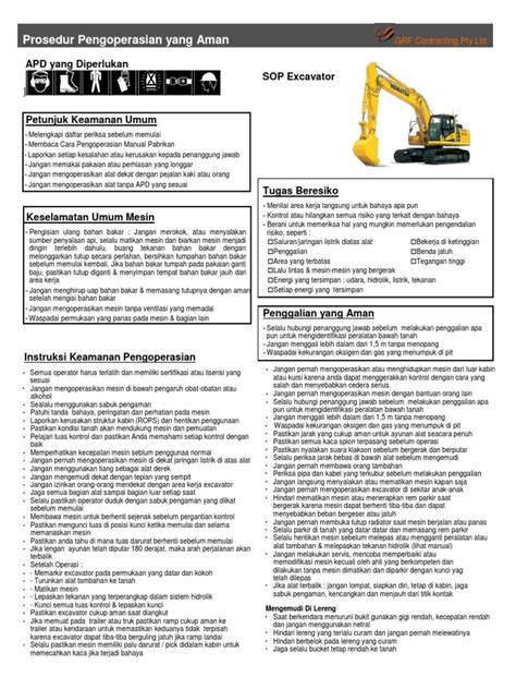 mini excavator sop|excavator sop template.